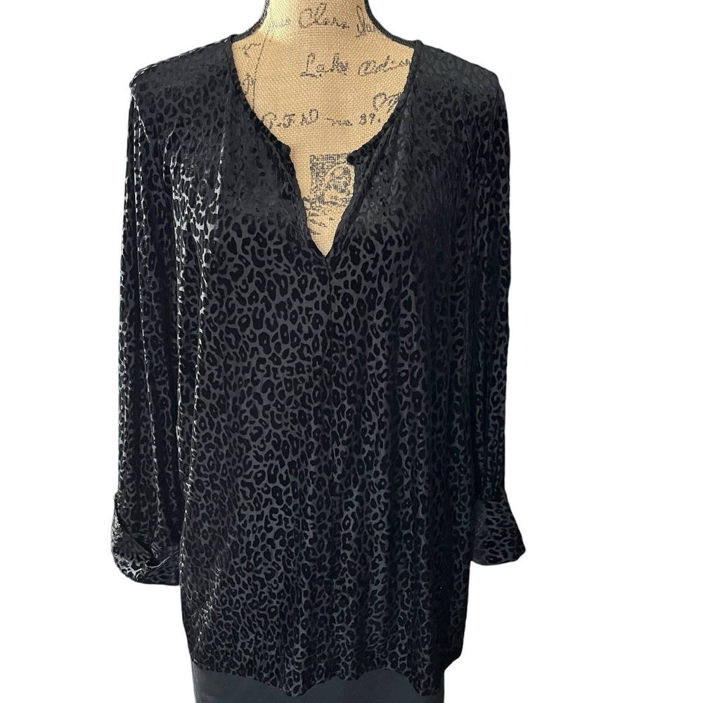 The Limited Womens Sz 2X Velvet Burnout Blouse Leopard Print Top Boho Chic - Picture 2 of 11